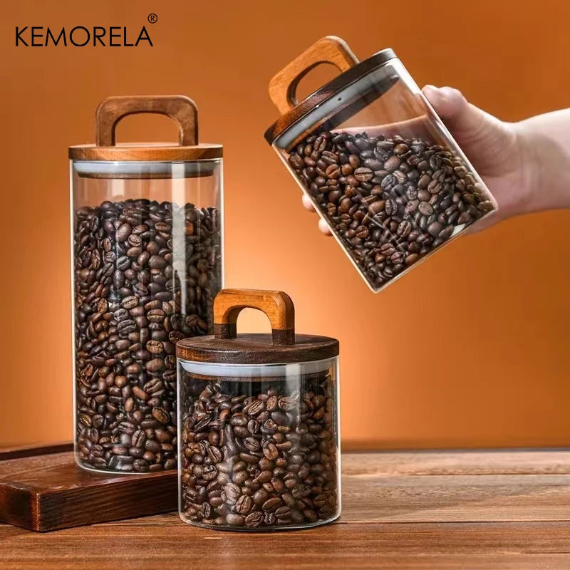 SealNest™ Glass Storage Jar with Wooden Lid – Airtight Kitchen Canister for Coffee, Tea, Spices & More
